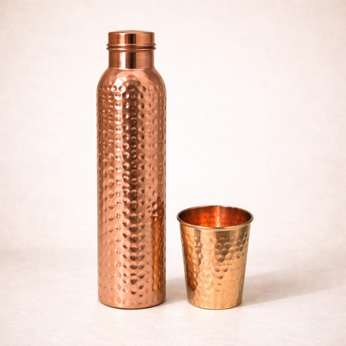CopperHome Hammered Copper Bottle + 1 Glass